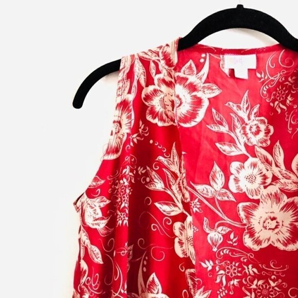 LuLaRoe Joy Duster XS Long Vest Hibiscus Flower Print Orange Vacation Summer - Picture 3 of 11